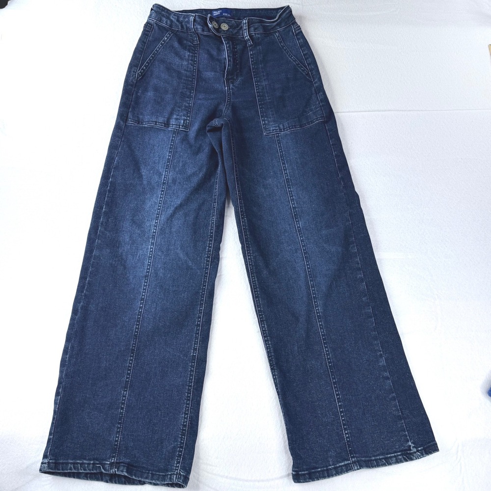 Project Indigo No 001-DNM Dark Wash Wide Leg Seam Detail Jeans Womens 5